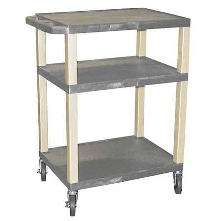 Zoro Select Utility Cart with Lipped Plastic Shelves, Thermoplastic Resin, 300 lb Load Capacity, 3 Shelves WT34GY