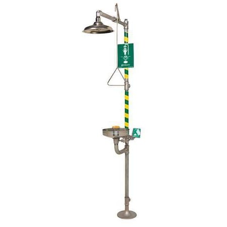 Haws Shower with Eyewash, Floor Mount, Stainless Steel Pipe, 95 1/4 in H, Stainless Steel Bowl 8330