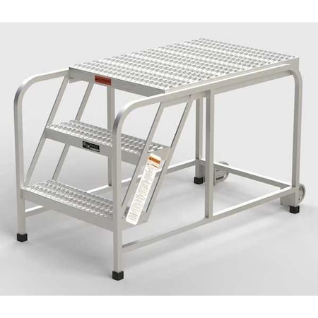 Zoro Select Aluminum Mobile Work Platform, 3 Steps, No Handrails, 36"D Platform, Serrated Tread A013