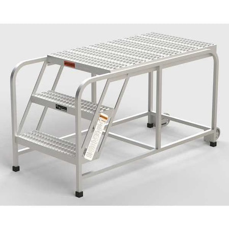 Zoro Select Aluminum Mobile Work Platform, 3 Steps, No Handrails, 42"D Platform, Serrated Tread A014