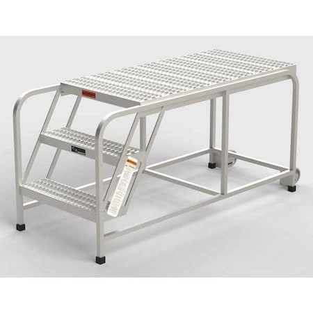 Zoro Select Aluminum Mobile Work Platform, 3 Steps, No Handrails, 48"D Platform, Serrated Tread A015