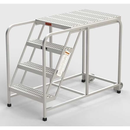 Zoro Select Aluminum Mobile Work Platform, 4 Steps, No Handrails, 36"D Platform, Serrated Tread A016