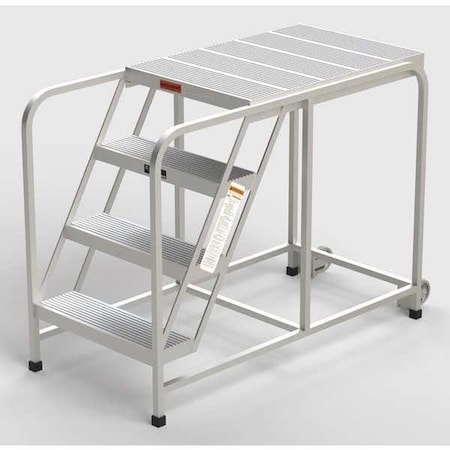 Zoro Select Aluminum Mobile Work Platform, 4 Steps, No Handrails, 36"D Platform, Solid Ribbed Tread A007