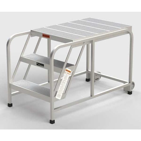 Zoro Select Aluminum Mobile Work Platform, 3 Steps, No Handrails, 36"D Platform, Solid Ribbed Tread A004