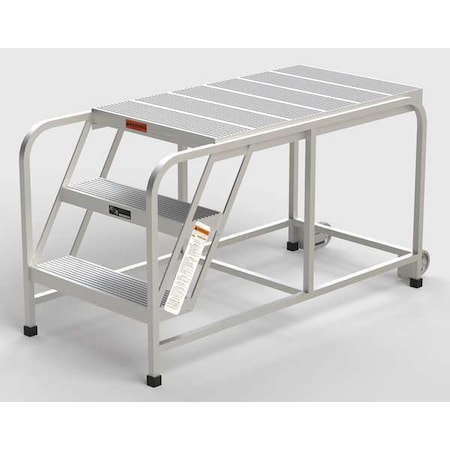 Zoro Select Aluminum Mobile Work Platform, 3 Steps, No Handrails, 42"D Platform, Solid Ribbed Tread A005