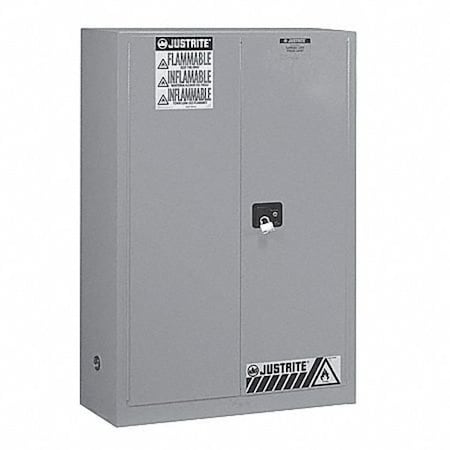 Justrite Flammable Safety Storage Cabinet, 45 gal, 2 Shelves, Steel, 43 in W x 65 in H x 18 in D, Gray 894503