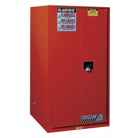 Justrite Hazardous Material Storage Cabinet, 60 gal, 2 Shelves, Steel, 34 in W x 65 in H x 34 in D, Red 896021