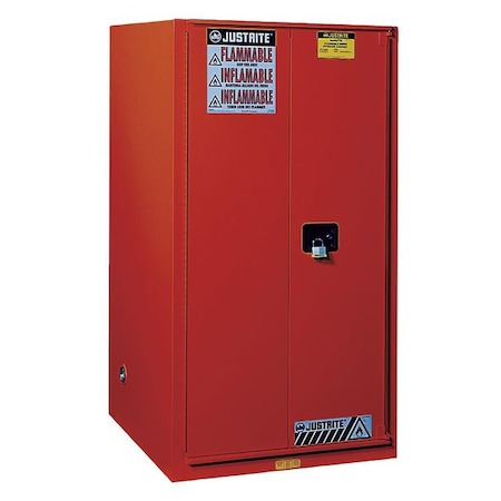 Justrite Hazardous Material Storage Cabinet, 60 gal, 2 Shelves, Steel, 34 in W x 65 in H x 34 in D, Red 896001