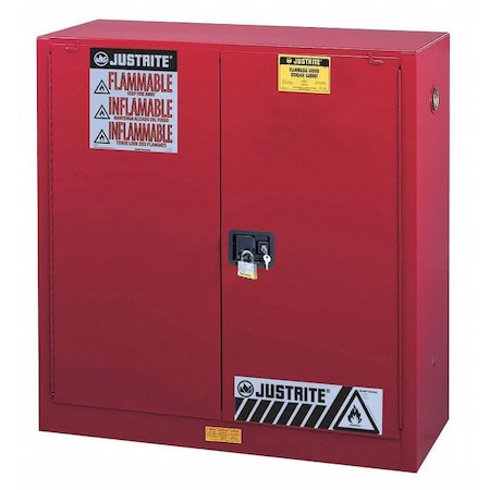Justrite Hazardous Material Storage Cabinet, 30 gal, 1 Shelves, Steel, 43 in W x 44 in H x 18 in D, Red 893021