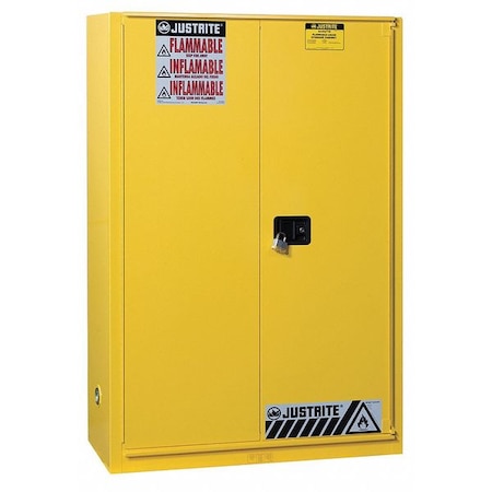 Justrite Hazardous Material Storage Cabinet, 90 gal, 2 Shelves, Steel, 43 in W x 65 in H x 34 in D, Yellow 899080