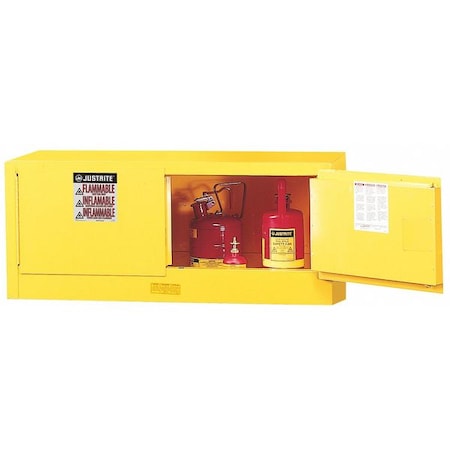 Justrite Hazardous Material Storage Cabinet, 12 gal, 0 Shelves, Steel, 43 in W x 18 in H x 18 in D, Yellow 891320
