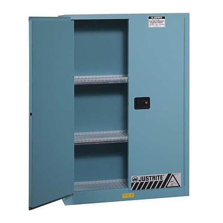Justrite Hazardous Material Storage Cabinet, 45 gal, 2 Shelves, Steel, 43 in W x 65 in H x 18 in D, Blue 894502