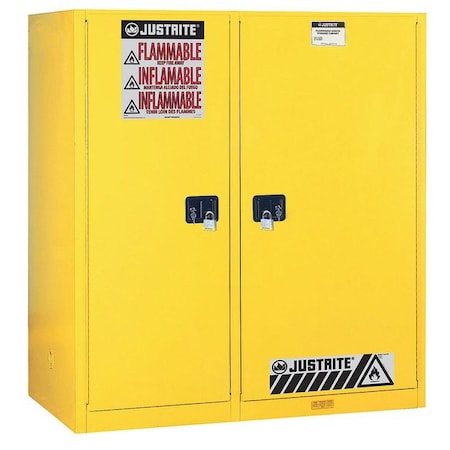 Justrite Hazardous Material Storage Cabinet, 115 gal, 3 Shelves, Steel, 59 in W x 65 in H x 34 in D, Yellow 899270