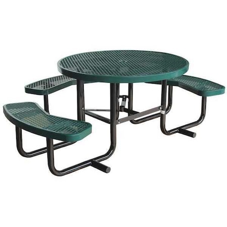 Zoro Select Oval Picnic Table, Green, Expanded Metal, 3 Seats, 81 in L, 29-1/4 in H Overall Diamond Mesh 4HUP9