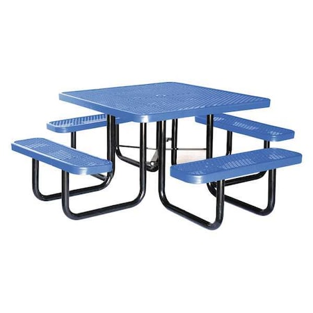 Zoro Select Square Picnic Table, Blue, Expanded Metal, 4 Seats, 80 in L, 29 5/8 in H Overall Diamond Mesh 4HUR1
