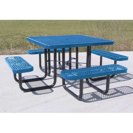 Zoro Select Square Picnic Table, Blue, Expanded Metal, 3 Seats, 80 in L ...