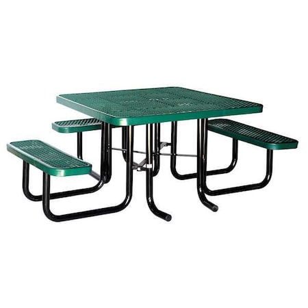 Zoro Select Square Picnic Table, Green, Expanded Metal, 3 Seats, 80 in L, 29 5/8 in H Overall Diamond Mesh 4HUR4