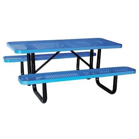 Zoro Select Rectangle Picnic Table, Blue, Expanded Metal, 6 Seats, 72 in L, 29 5/8 in H Overall Diamond Mesh 4HUR5