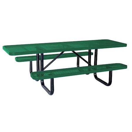 Zoro Select Rectangle Picnic Table, Green, Expanded Metal, 6 Seats, 96 in L, 29 5/8 in H Overall Diamond Mesh 4HUT1