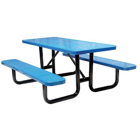 Zoro Select Rectangle Picnic Table, Blue, Perforated Metal, 6 Seats, 72 in L, 29 5/8 in H Overall Dot 4HUV9