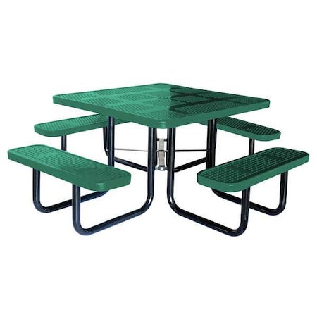 Zoro Select Square Picnic Table, Green, Perforated Metal, 4 Seats, 80 in L, 29 5/8 in H Overall Dot 4HUV2