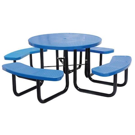 Zoro Select Round Picnic Table, Blue, Perforated Metal, 4 Seats, 81 in L, 29-1/4 in H Overall Dot 4HUV3