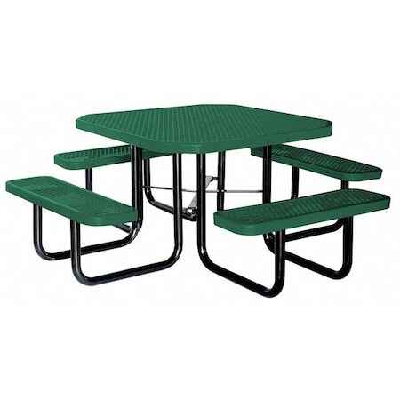 Zoro Select Octagon Picnic Table, Green, Expanded Metal, 4 Seats, 80 in L, 29-1/4 in H Overall Diamond Mesh 4HUV6