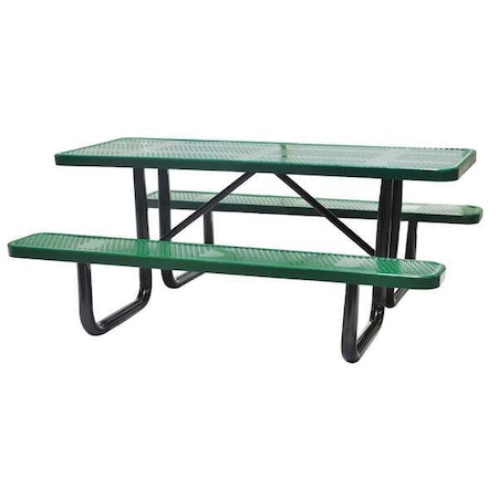Zoro Select Rectangle Picnic Table, Green, Perforated Metal, 6 Seats, 72 in L, 29 5/8 in H Overall Dot 4HUW1