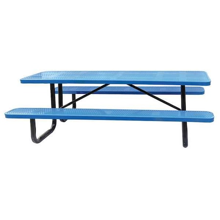 Zoro Select Rectangle Picnic Table, Blue, Perforated Metal, 8 Seats, 96 in L, 29 5/8 in H Overall Dot 4HUW2