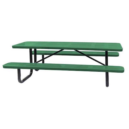 Zoro Select Rectangle Picnic Table, Green, Perforated Metal, 8 Seats, 96 in L, 29 5/8 in H Overall Dot 4HUW3