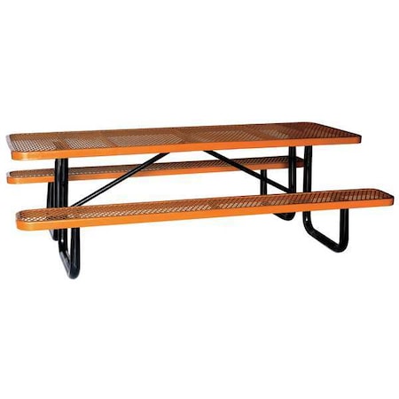 Zoro Select Rectangle Picnic Table, Brown, Expanded Metal, 8 Seats, 96 in L, 29 5/8 in H Overall Diamond Mesh 4HUX3