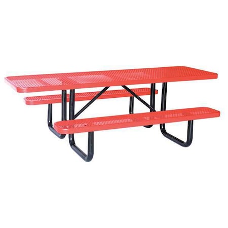 Zoro Select Rectangle Picnic Table, Red, Expanded Metal, 6 Seats, 96 in L, 29 5/8 in H Overall Diamond Mesh 4HUX4