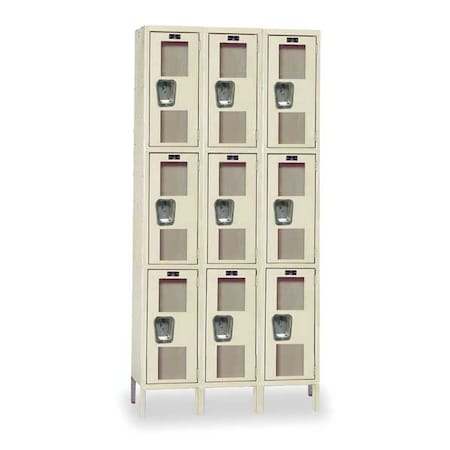 Hallowell Wardrobe Locker, 36 in W, 18 in D, 78 in H, (3) Tier, (3) Wide, Tan USV3288-3A-PT