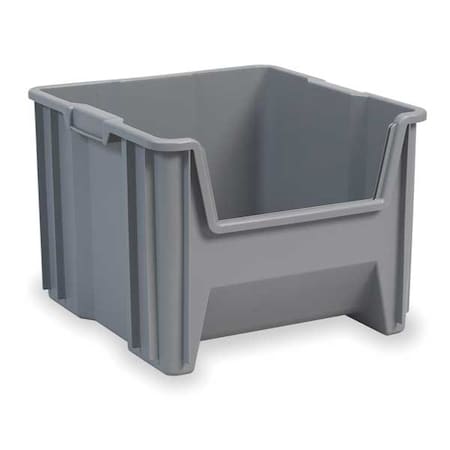 Akro-Mils Hang & Stack Storage Bin, Plastic, Gray, 12 1/2 in H, 16 1/2 in W, 17 1/2 in L 13018GREY