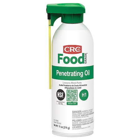 Crc Food Grade Penetrating Oil, H1 Food Grade, 32 to 300 Degrees F, 11 oz Aerosol Can, Colorless 03086