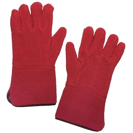 Condor Heat Resistant Gloves, Terry Cloth, 450  Degrees F Max Temp., Gauntlet Cuff Red, XL ( 10 ), 1 PR 4JC92