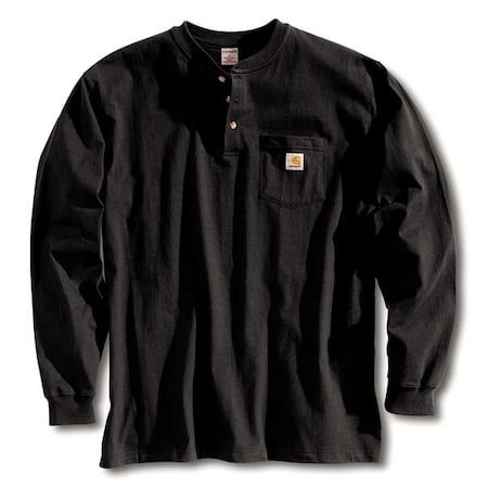 Carhartt Men's Long Sleeve Henley, Cotton, Pullover/Button, 1 Pocket(s), Black, L K128-BLK LRG REG