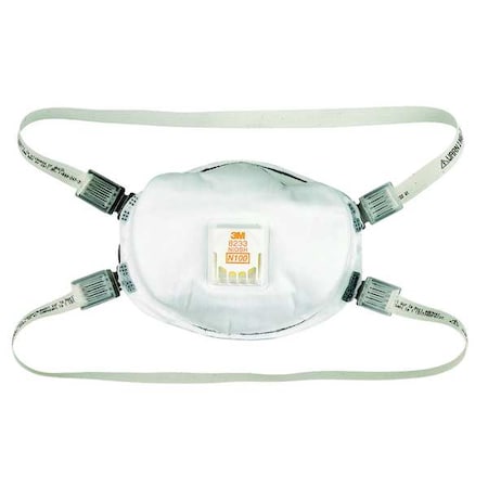 3M Disposable Respirator, N100, Molded, Dual, Adjustable, Metal Nose Clip, M 8233