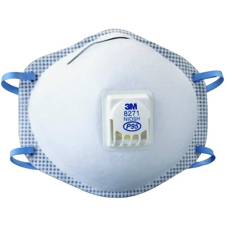 3M Disposable Respirator, P95, Molded, Dual, Non-Adjustable, Metal Nose Clip, M 8271