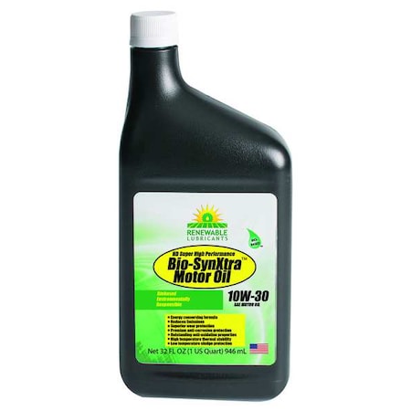 Renewable Lubricants Engine Oil, 10W-30, Bio-Synthetic, 1 Qt. 85171