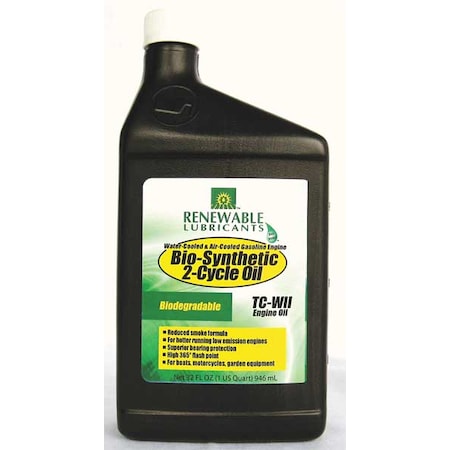 Renewable Lubricants 2-Cycle Biodegradeable Engine Oil, 1 Qt., SAE Grade 20 85211