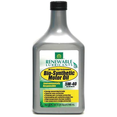 Renewable Lubricants Engine Oil, 5W-40, Bio-Synthetic, 1 Qt. 85251