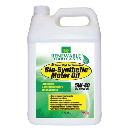 Renewable Lubricants Engine Oil, 5W-40, Bio-Synthetic, 1 Gal. 85253