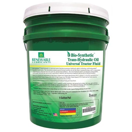 Renewable Lubricants Trans-Hydraulic Fluid, Tractor, 5 Gal, 10W-30 81224