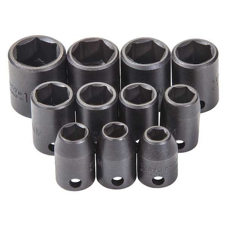 Proto 3/8" Drive Impact Socket Set Metric 11 Pieces 7 to 17 mm , Black Oxide J72202