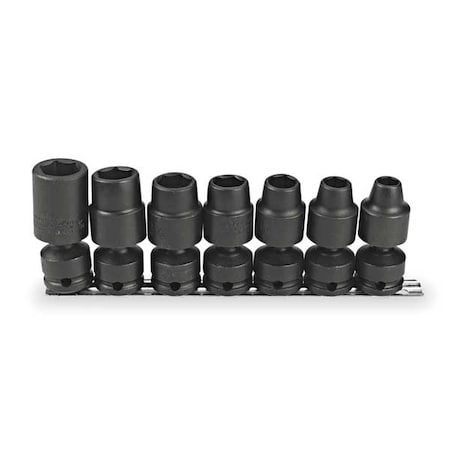 Proto 1/2" Drive Deep Universal Impact Socket Set SAE 7 Pieces 7/16 in to 13/16 in , Black Oxide J74142
