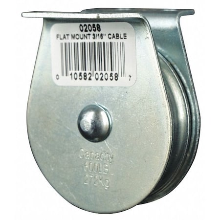 Zoro Select Pulley Block, Wire Rope, 3/16 in Max Cable Size, 600 lb Max Load, Zinc Plated 4JX69