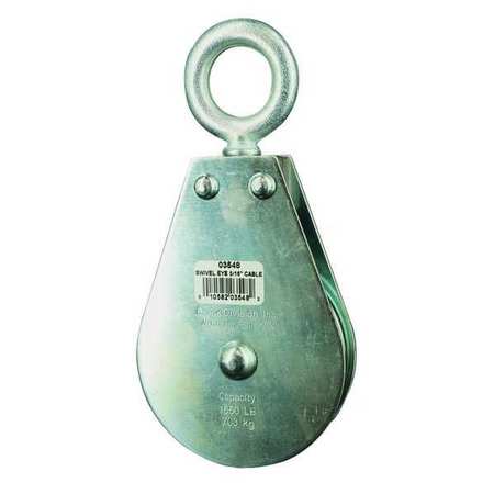 ZORO SELECT Pulley Block, Wire Rope, 5/16 in Max Cable Size, 1,550 lb Max Load, Zinc Plated 4JX80