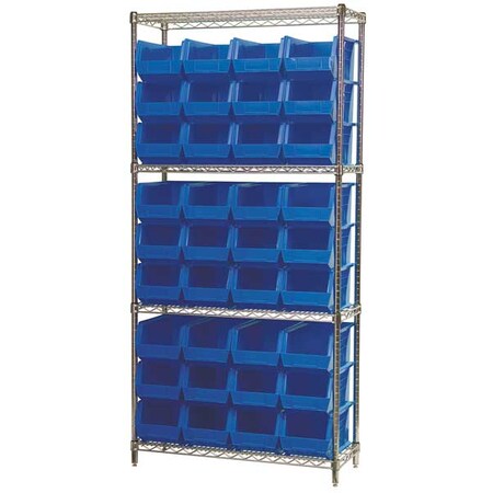 Akro-Mils Steel Wire Bin Shelving, 36 in W x 74 in H x 14 in D, 4 Shelves, Silver/Blue AWS143630240B