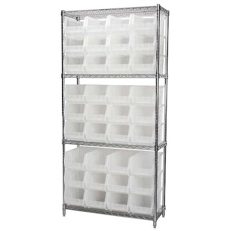 Akro-Mils Steel Wire Bin Shelving, 36 in W x 74 in H x 14 in D, 4 Shelves, Silver/Clear AWS143630240SC